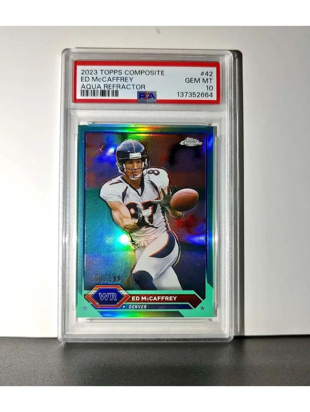 Ed McCaffrey 2023 Topps Chrome 159/199 #42 Aqua Refractors PSA 10 Gem Mint